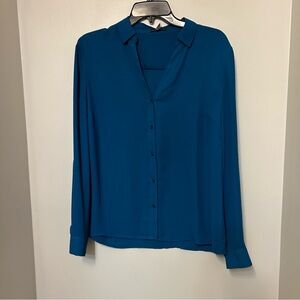 The Limited Lightweight Cadet Blue Button Up Blouse PM Career Workwear NWT $69